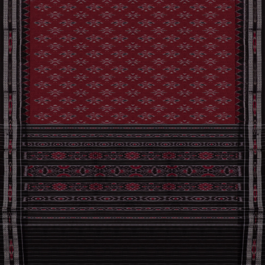 Pallu of Handwoven maroon and black pallu ikkat cotton Saree