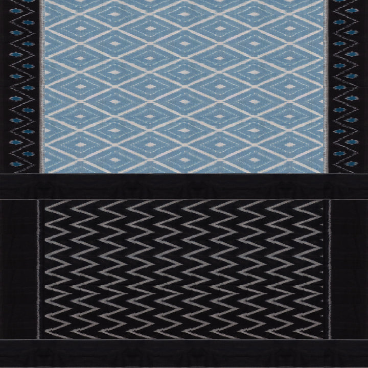 Pallu of Handwoven sky blue with maroon pallu ikkat cotton Saree