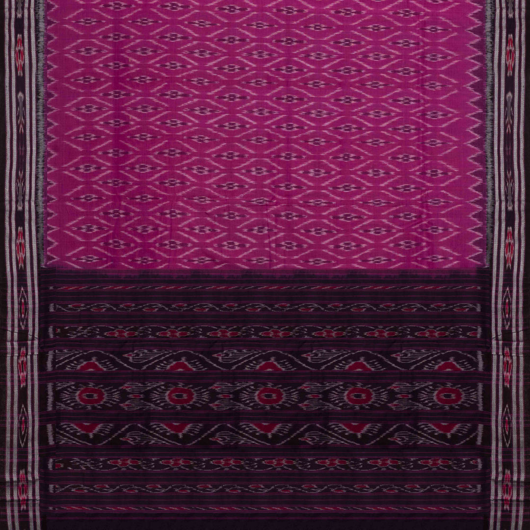 Pallu of Handwoven Pink with deep brown Ikat Cotton Saree