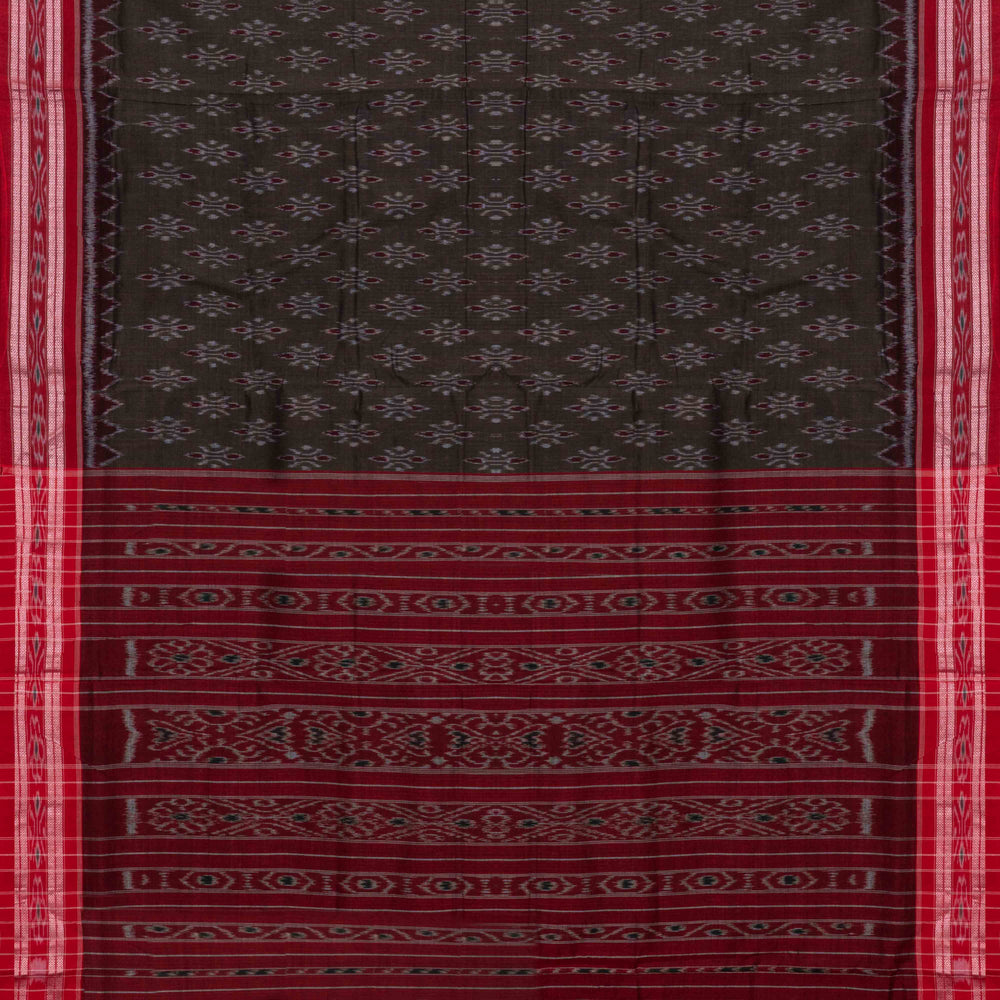 Pallu of Handwoven Grey with Red Ikat Cotton Saree