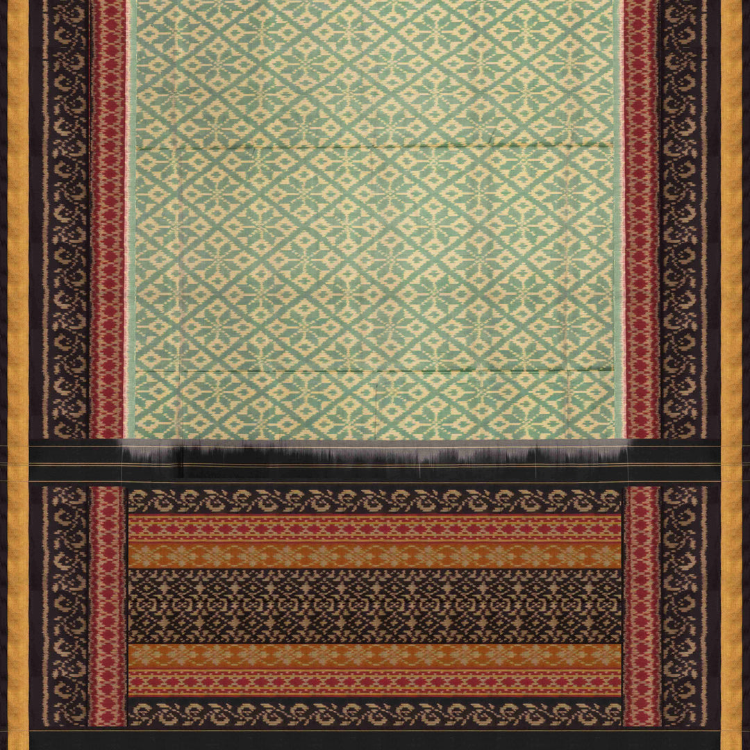 Pallu of Handwoven beige and black Ikkat silk Saree