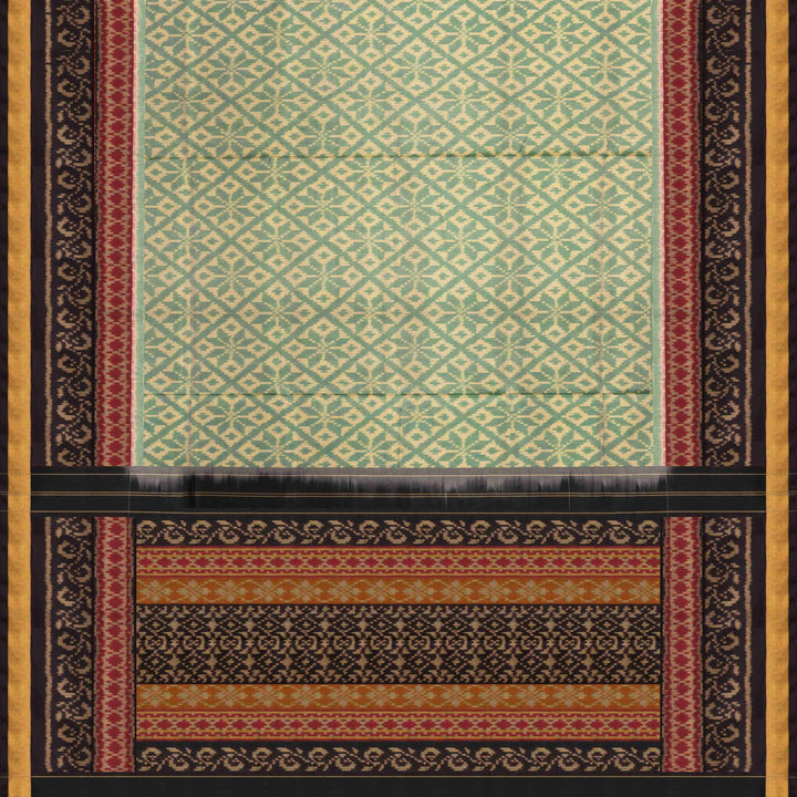 Pallu of Handwoven beige and black Ikkat silk Saree