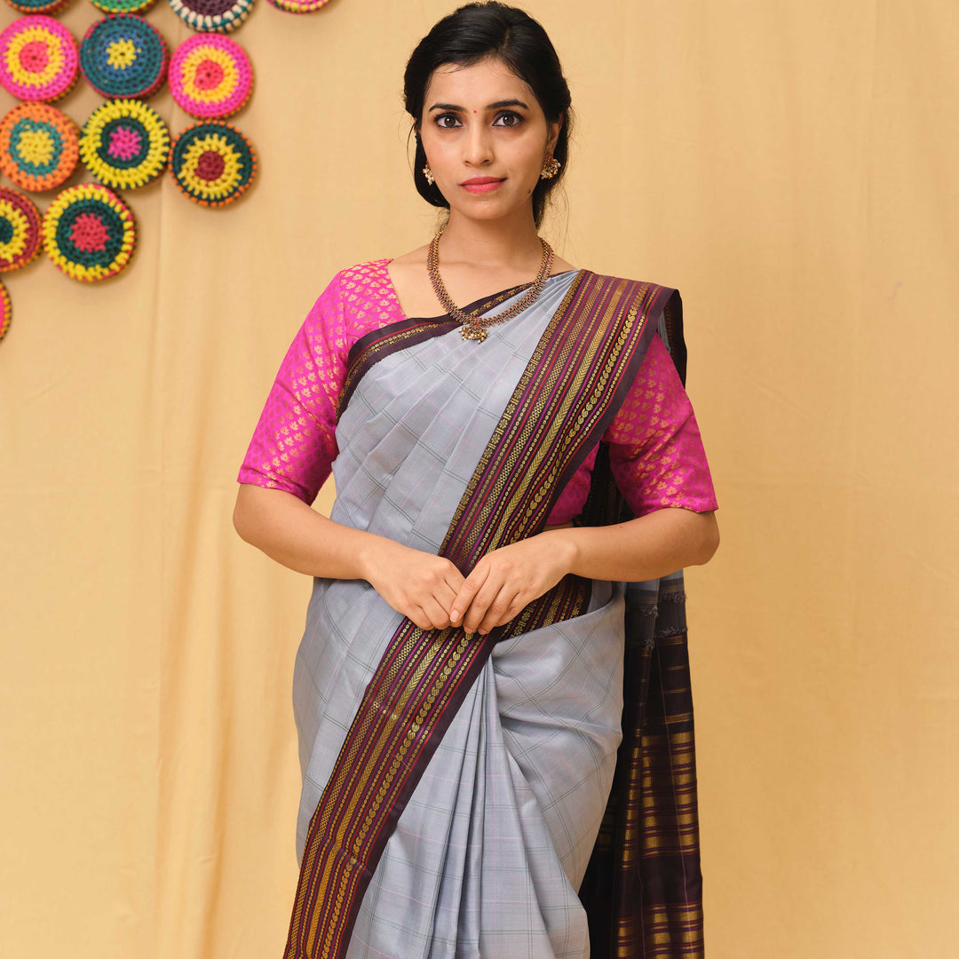 over lock of Handwoven kanjivaram silk saree