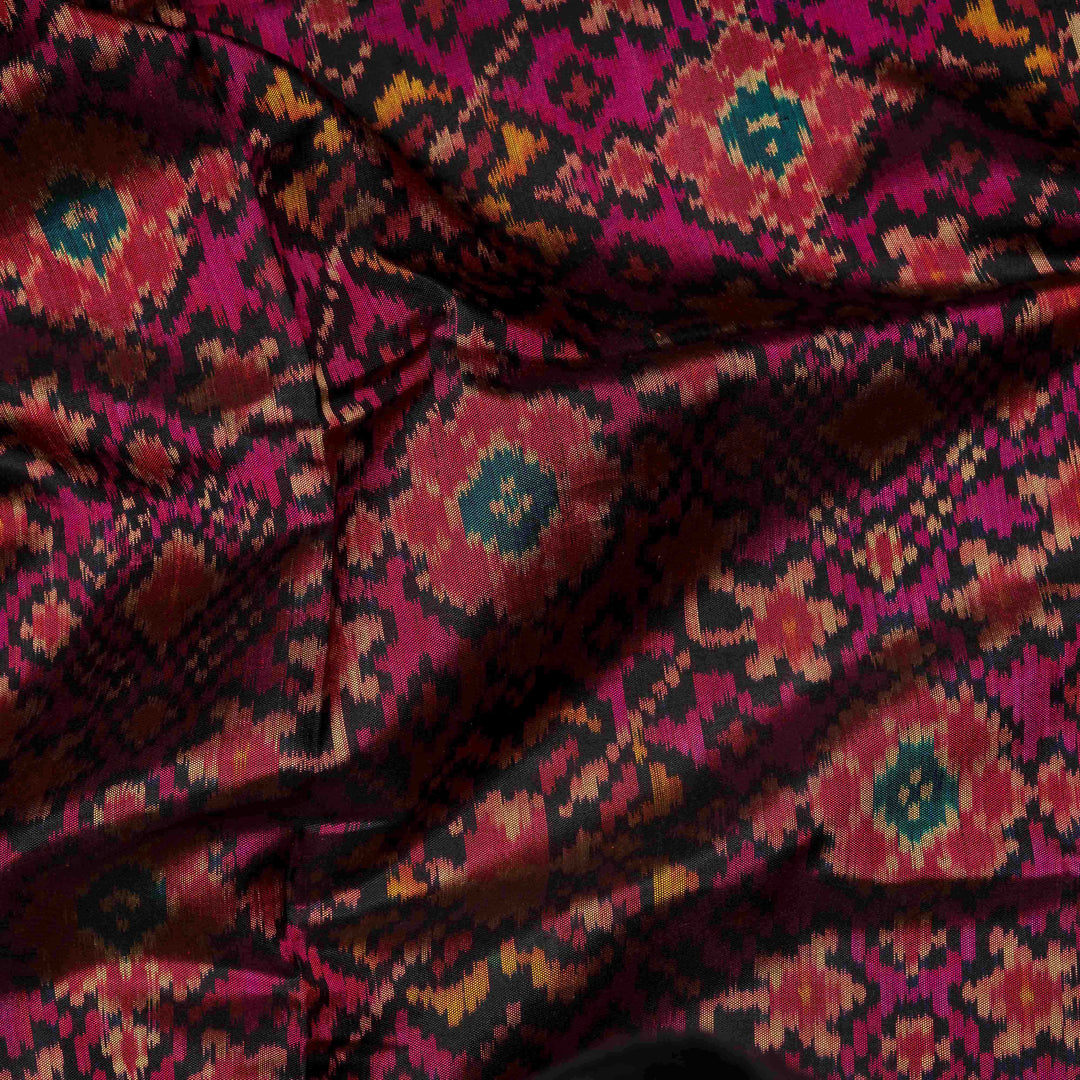 Closeup of Handwoven multicolour Ikkat silk Saree