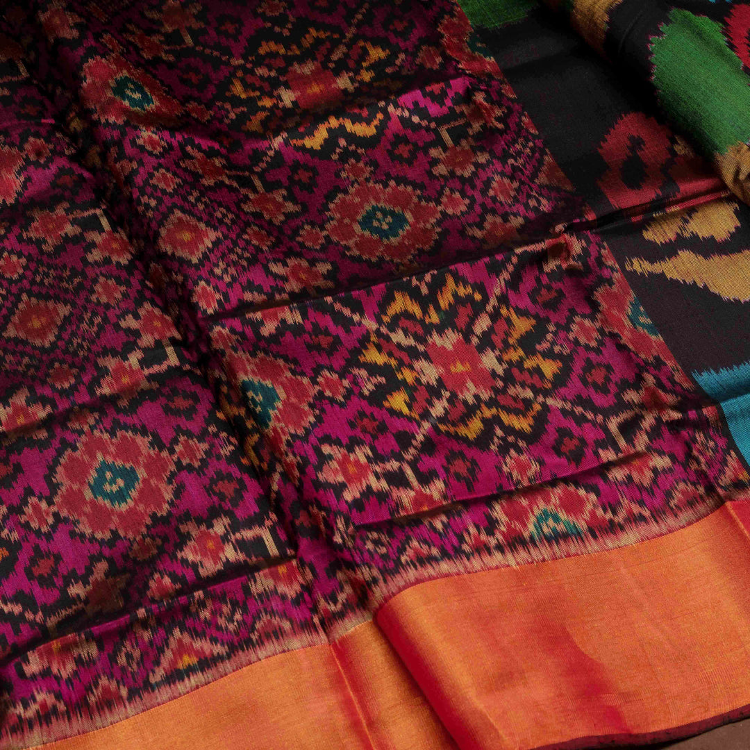 Body of Handwoven multicolour Ikkat silk Saree