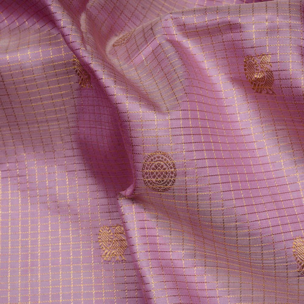 Closeup of Handwoven pastel pink and grey kanjivaram silk Saree