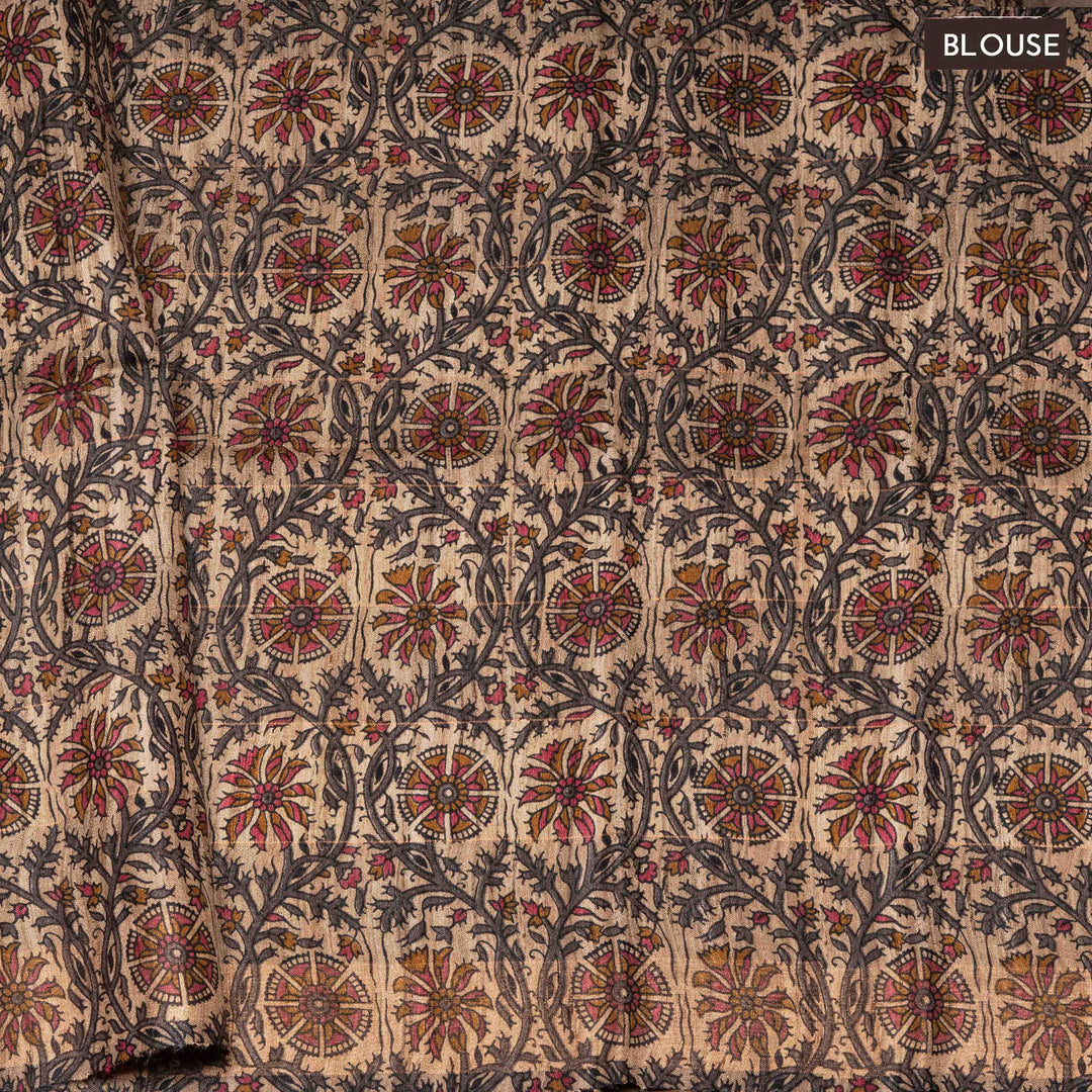 Blouse of Handwoven multicolour kora  silk Saree