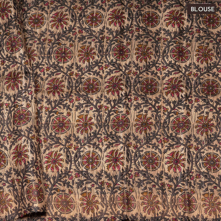 Blouse of Handwoven multicolour kora  silk Saree