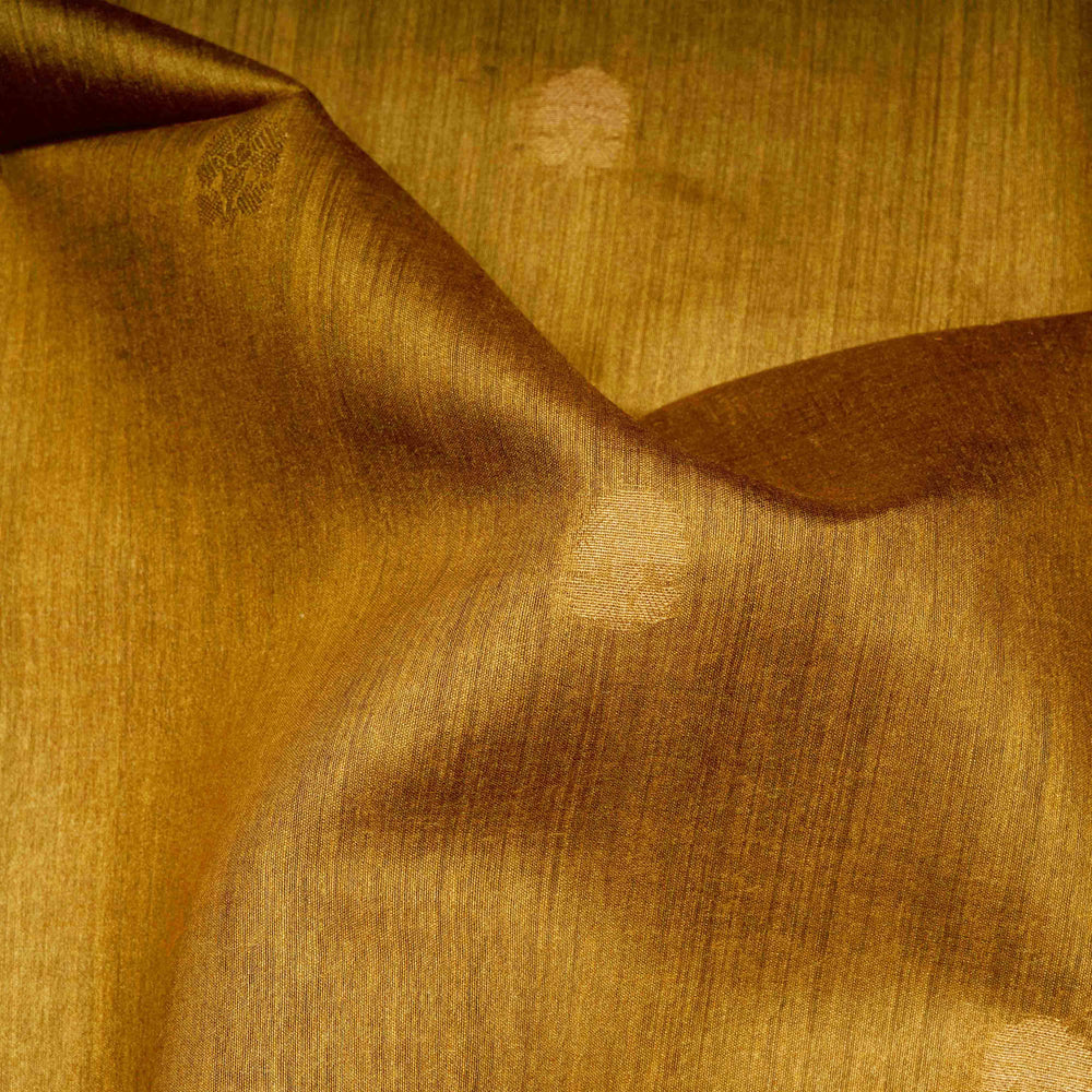 Closeup of Handwoven Mustard kora Tussar silk Saree