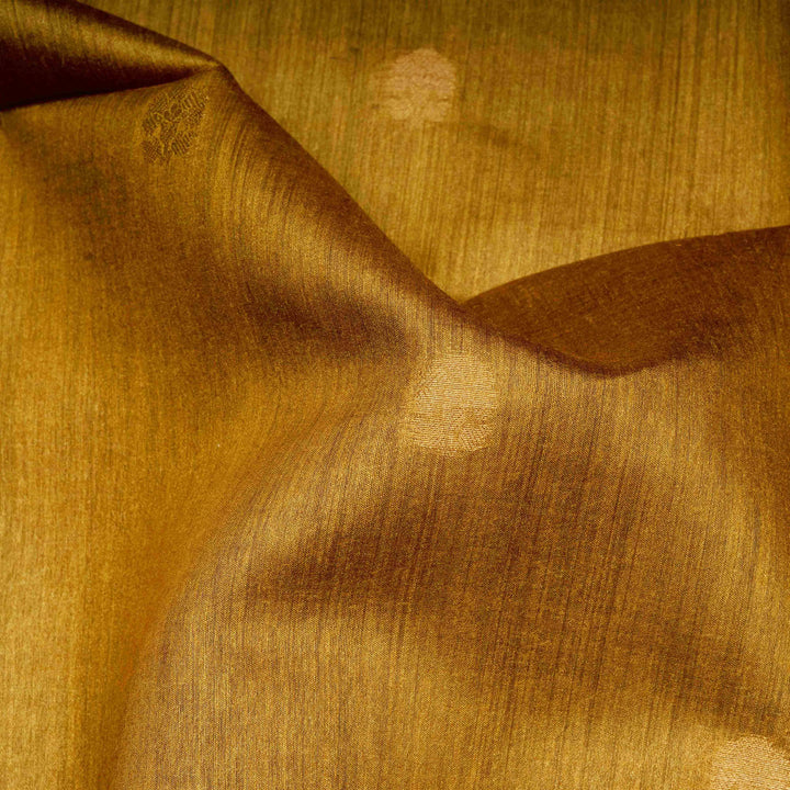 Closeup of Handwoven Mustard kora Tussar silk Saree