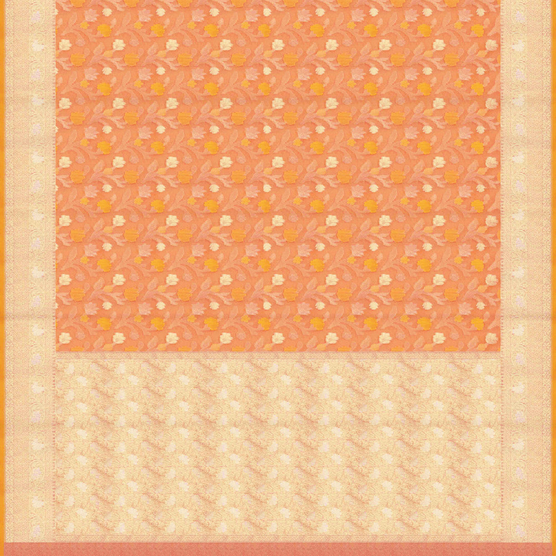 Pallu of Handwoven peach kora silk Saree