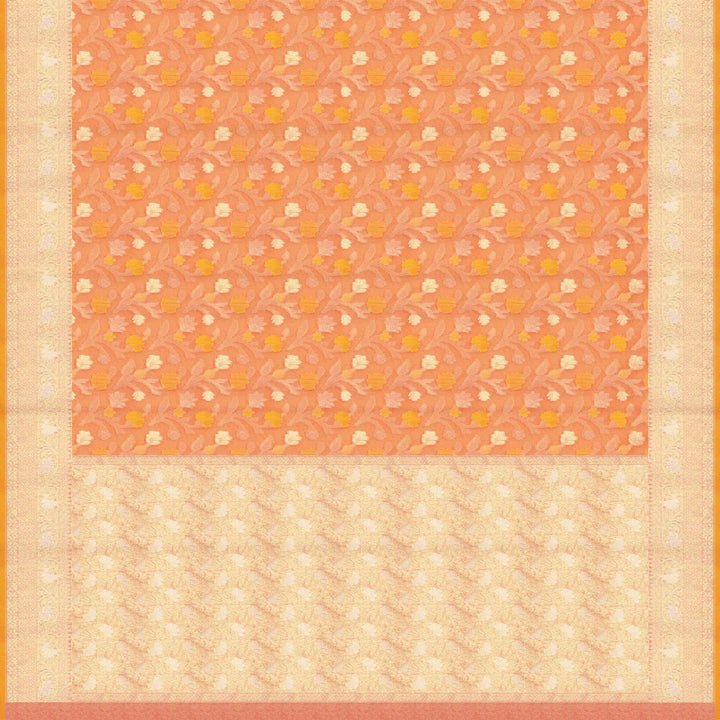 Pallu of Handwoven peach kora silk Saree