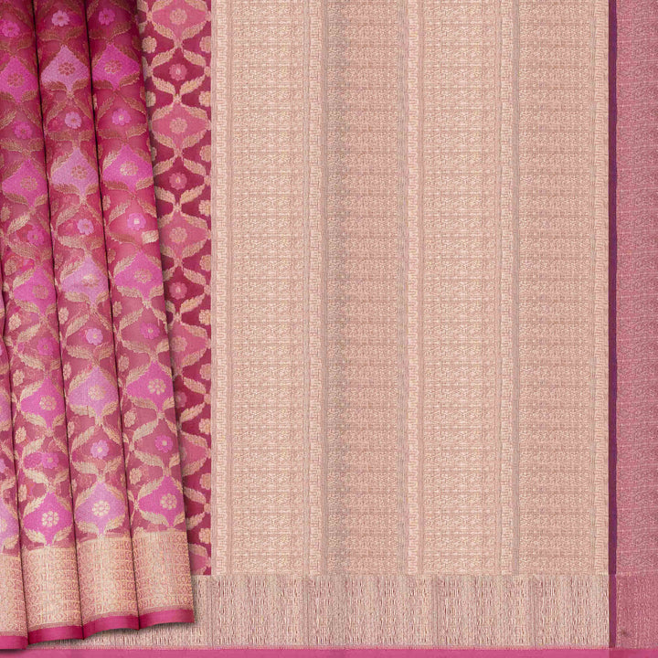Saree with pink and beige patterns