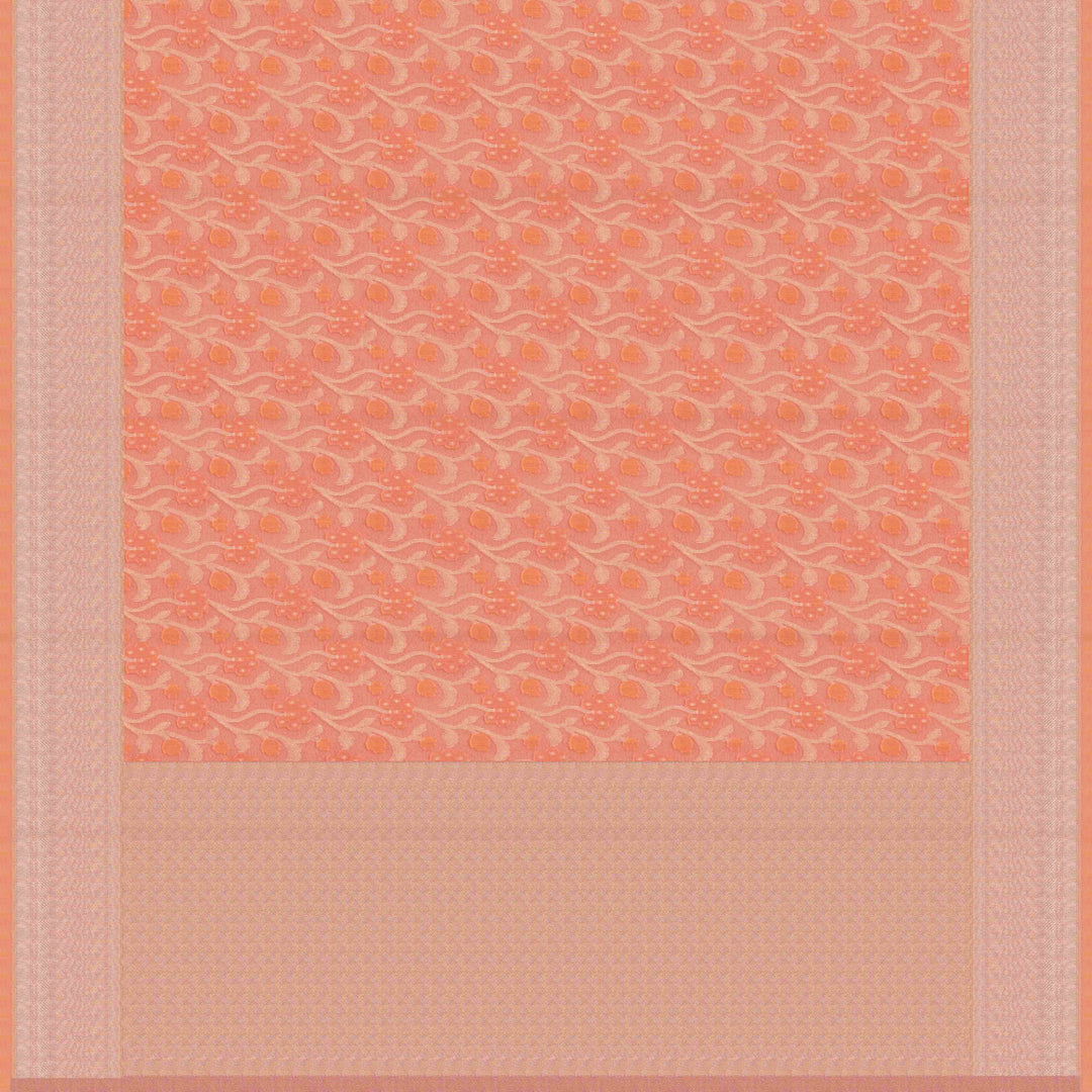 Pallu of Handwoven peach kora silk Saree