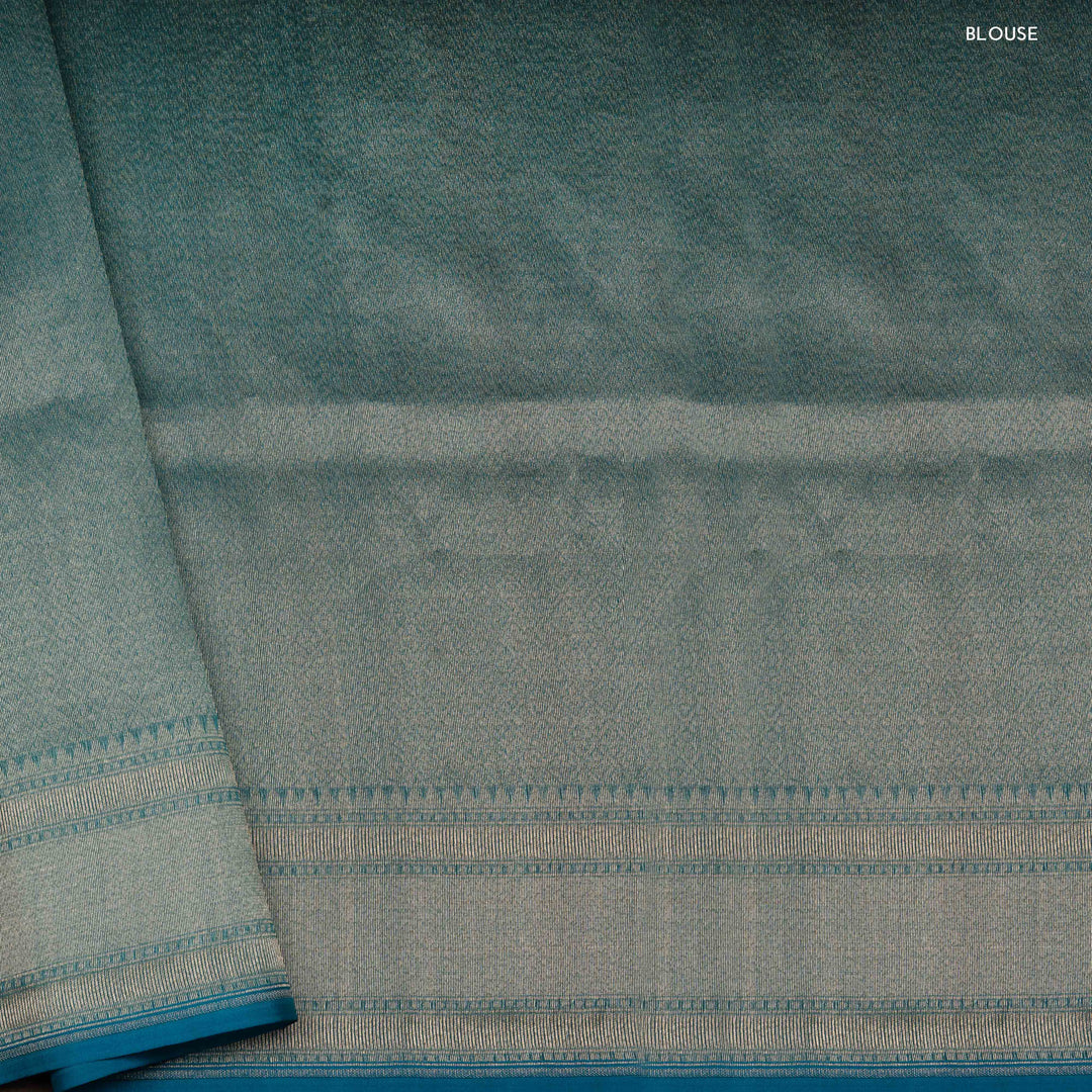 Blouse of Handwoven teal blue kora silk Saree