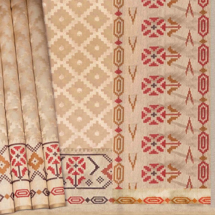 Handwoven off white kora silk Saree- 3115T015206DSC