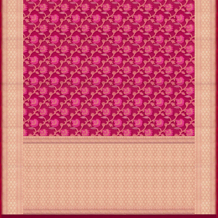 Pallu of Handwoven pink kora silk Saree