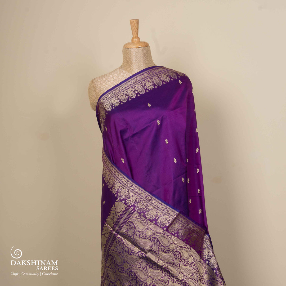 Pleats/body of Handwoven purple Banarasi kattan silk Saree