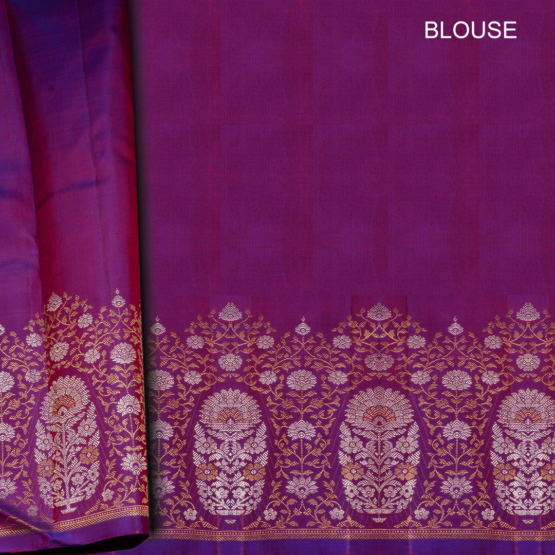 Blouse of Handwoven Ikat Kanjivaram silk saree in purple color