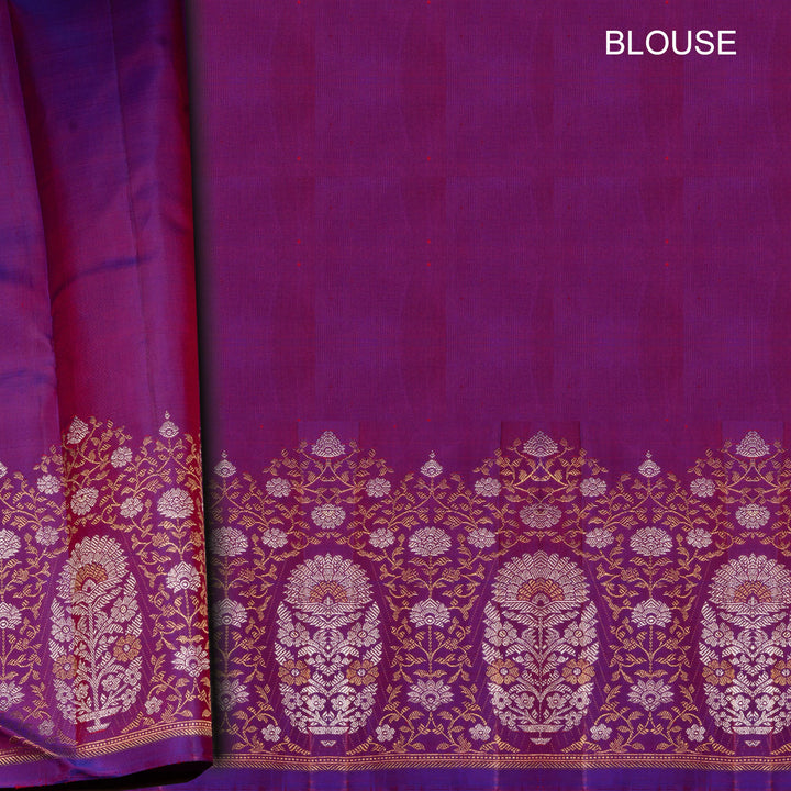 Blouse of Handwoven Ikat Kanjivaram silk saree in purple color