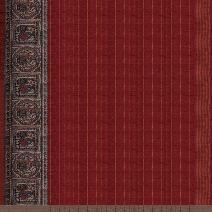 Closeup of Handwoven rust red  tussar  silk Saree