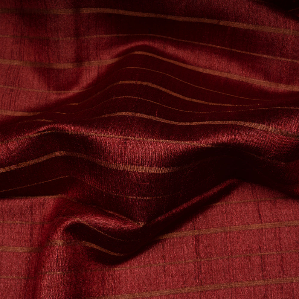 Woven fabric with a red and brown striped pattern