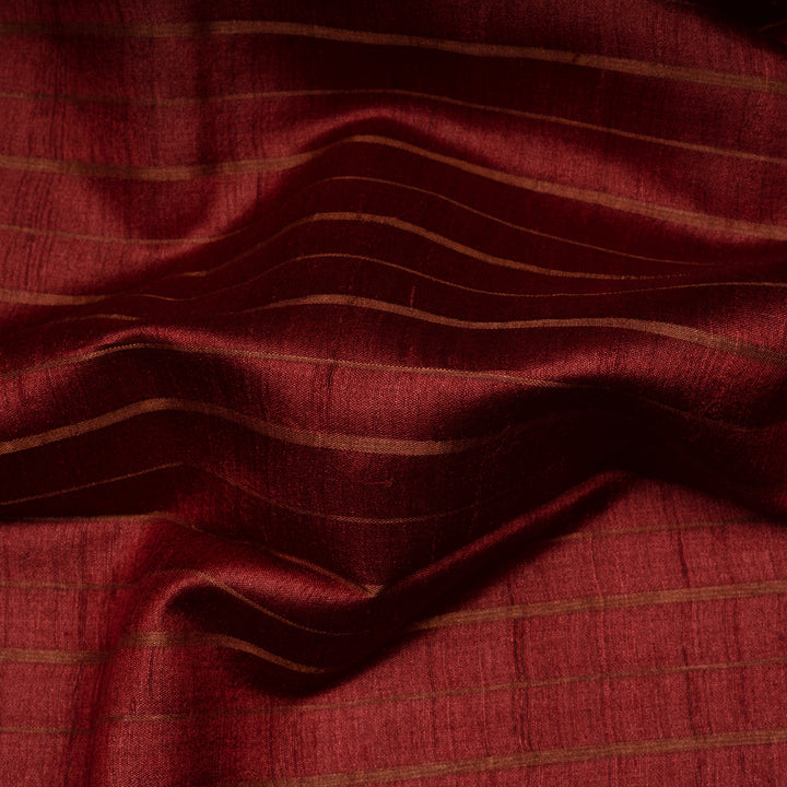 Woven fabric with a red and brown striped pattern