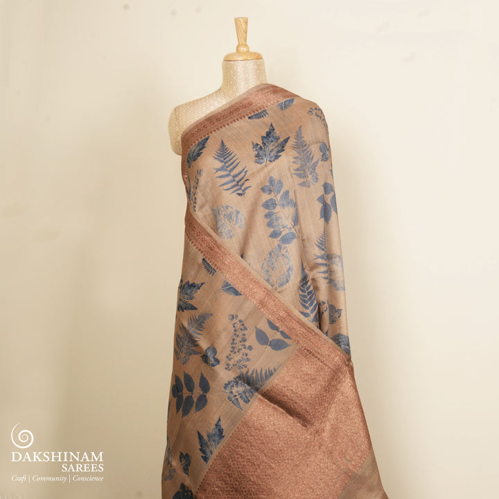 Pallu of Handwoven  taupe brown moonga  tussar  silk Saree