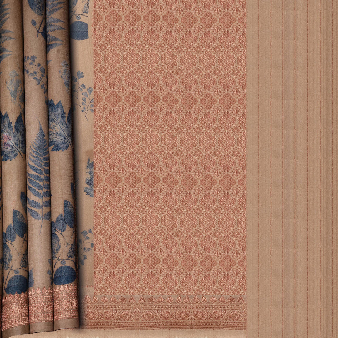 Body design of Handwoven  taupe brown moonga  tussar  silk Saree