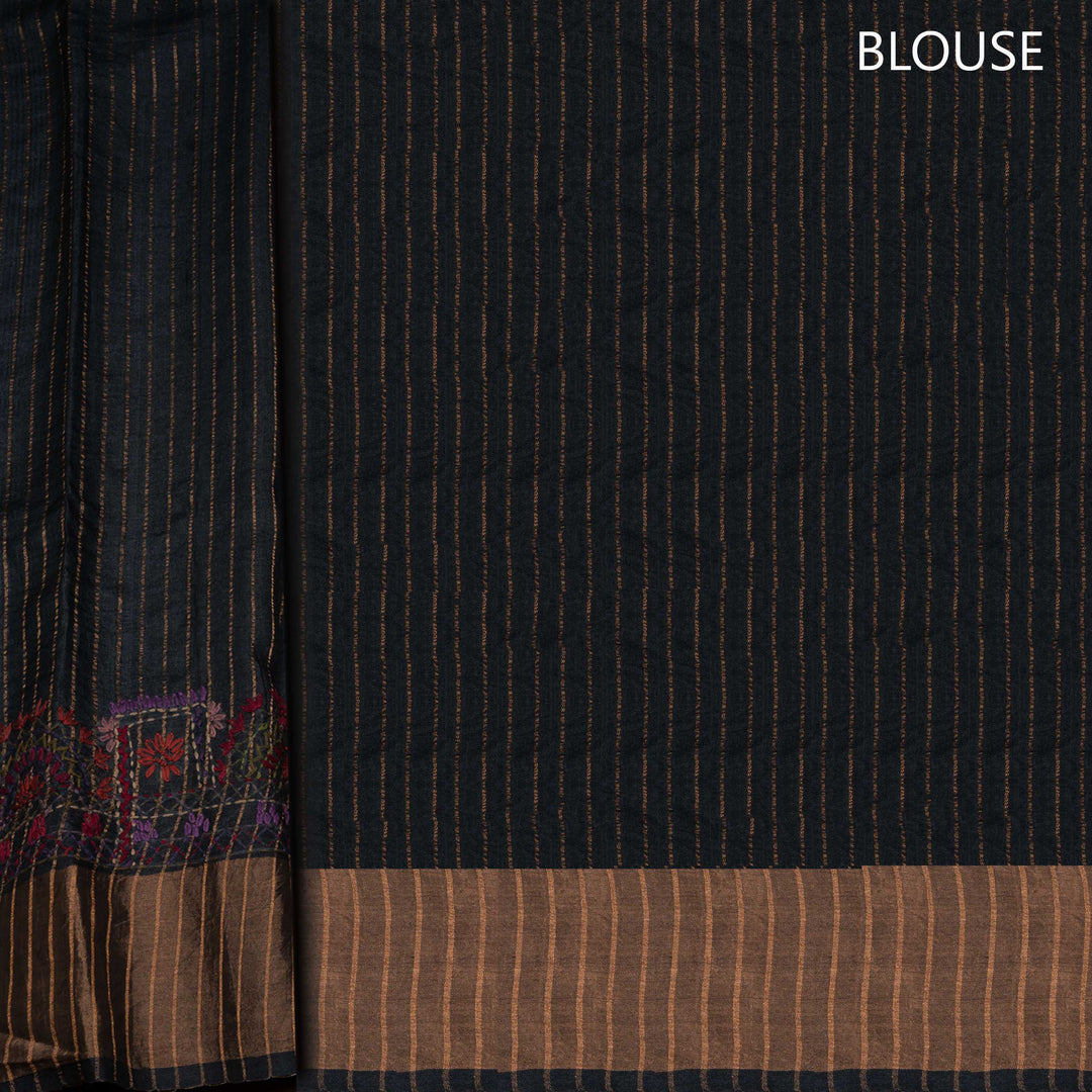 Blouse of Handwoven deep midnight blue  tussar  silk Saree