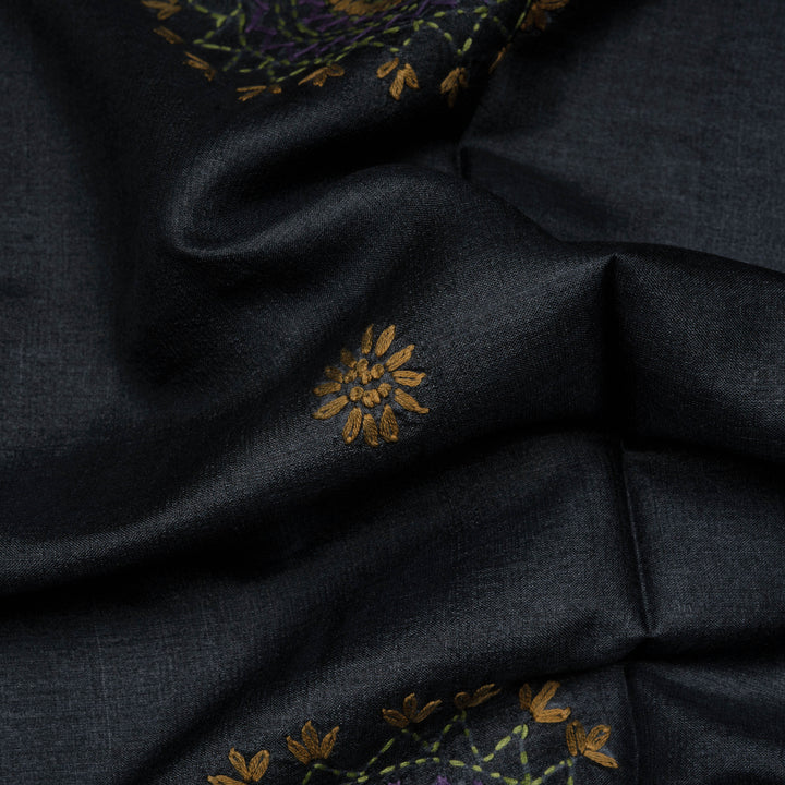Closeup of Handwoven deep midnight blue  tussar  silk Saree