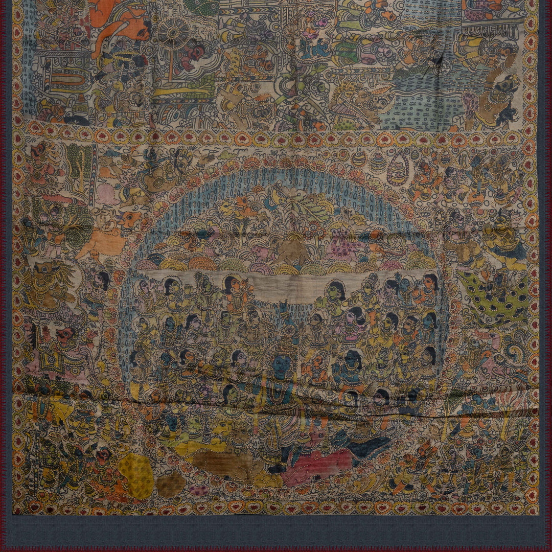 Pallu of Handwoven Multicolour Tussar silk Saree