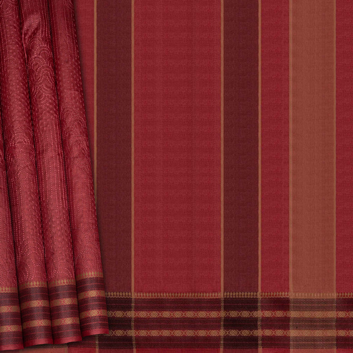 Red and brown striped fabric with a patterned edge