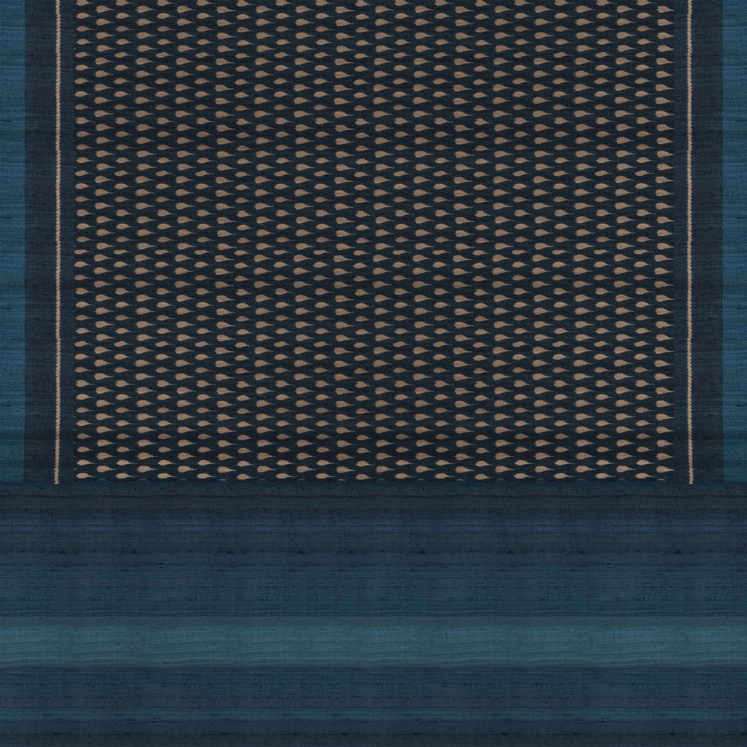 Pallu of Handwoven Deep blue Tussar silk Saree