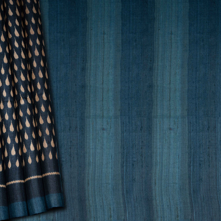 Blue fabric with a patterned edge on a blue background