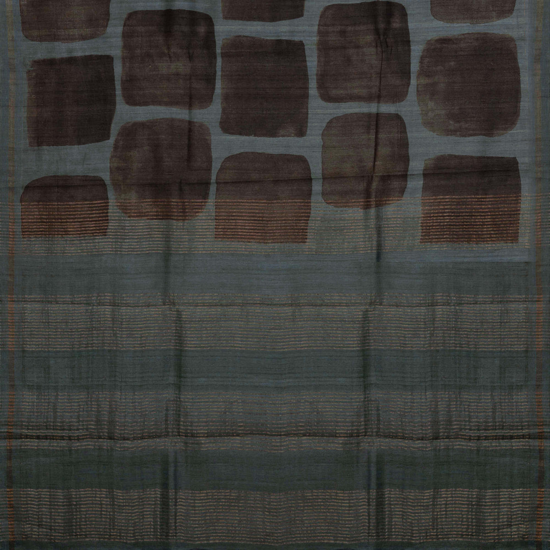 Pallu of Handwoven Teal blueTussar silk Saree