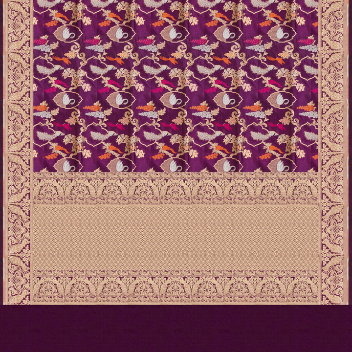 Pallu of Handwoven Purple Banarasi Kattan silk Saree