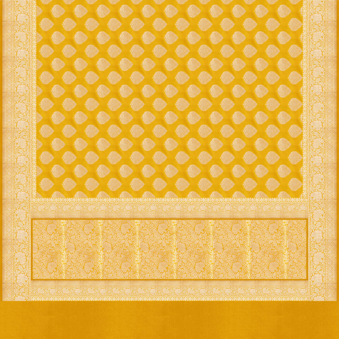 Pallu of Handwoven Yellow Banarasi Kattan silk Saree