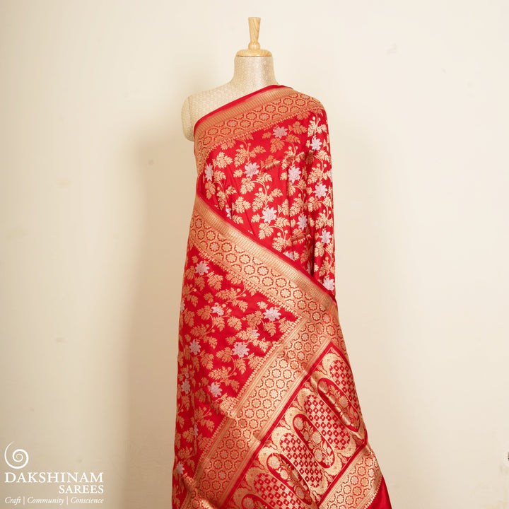 Handwoven Red Banarasi Kattan silk Saree- 3230T015300DSC