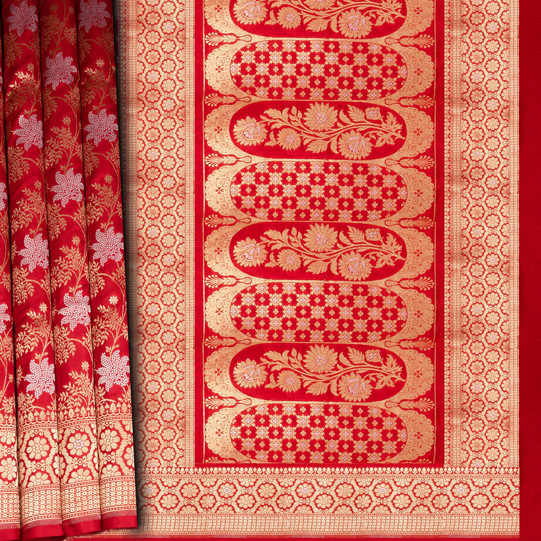 Handwoven Red Banarasi Kattan silk Saree- 3230T015300DSC