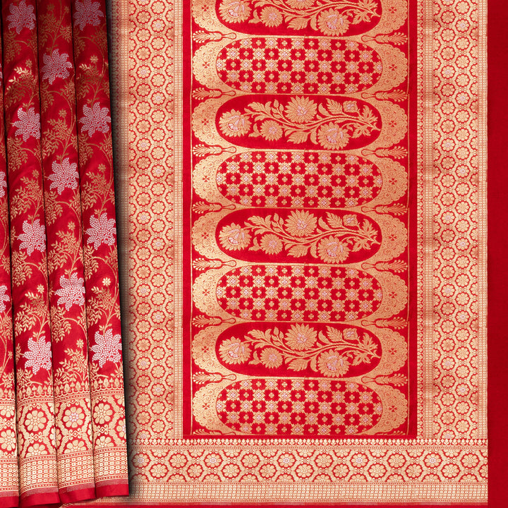 Handwoven Red Banarasi Kattan silk Saree- 3230T015300DSC