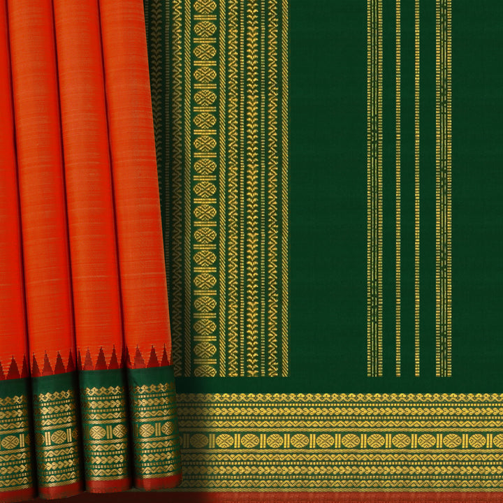 Handwoven Red with Green Kanjivaram Silk Saree - 2492T002528DSC
