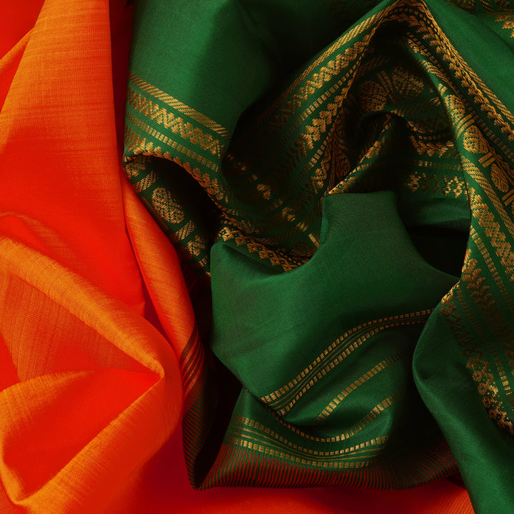 Handwoven Red with Green Kanjivaram Silk Saree - 2492T002528DSC