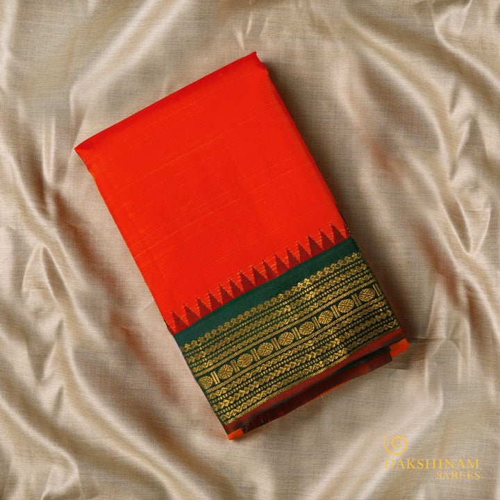 Handwoven Red with Green Kanjivaram Silk Saree - 2492T002528DSC