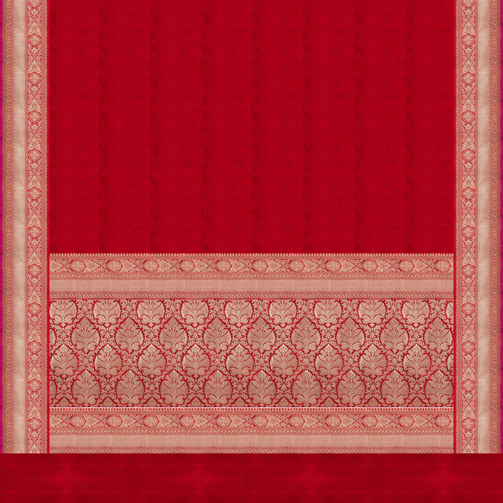 Pallu of Handwoven Red Banarasi Kattan silk Saree