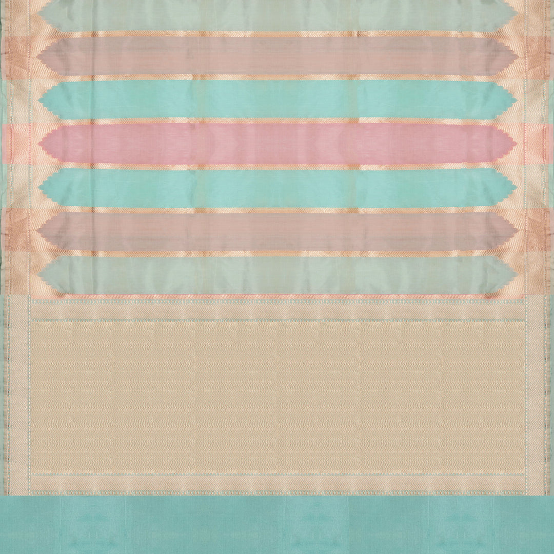 Pallu of Handwoven Multicolor Banarasi Kora silk Saree