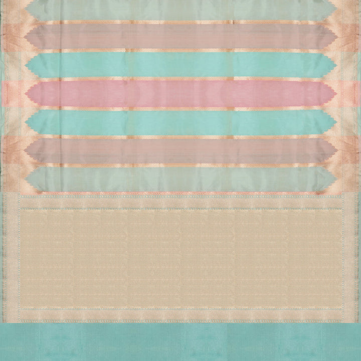 Pallu of Handwoven Multicolor Banarasi Kora silk Saree