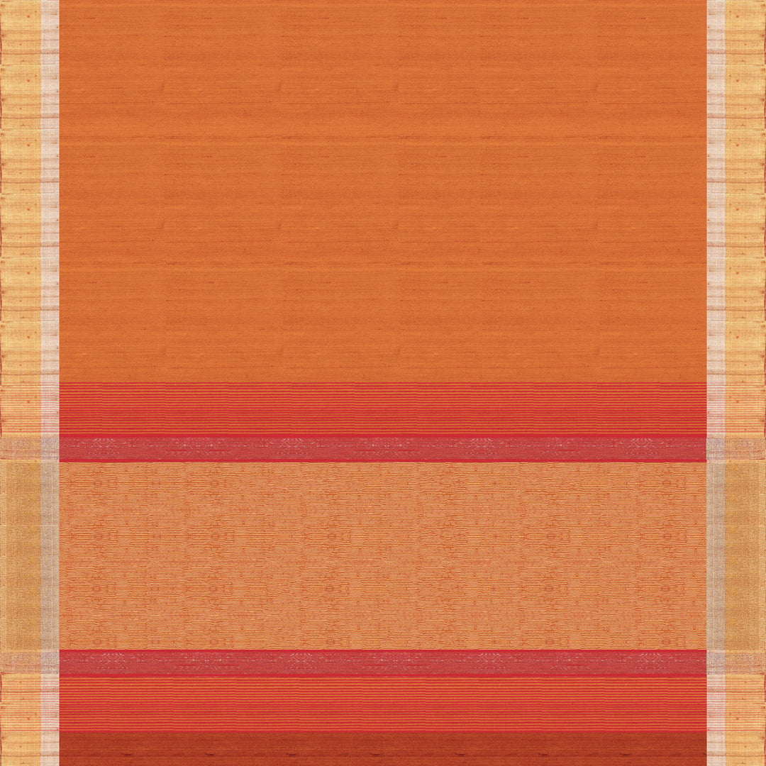 Pallu of Handwoven Orange Dupion soft silk Saree