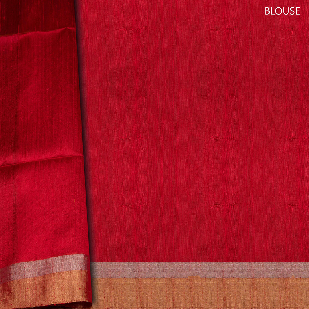 Blouse of Handwoven Orange Dupion soft silk Saree