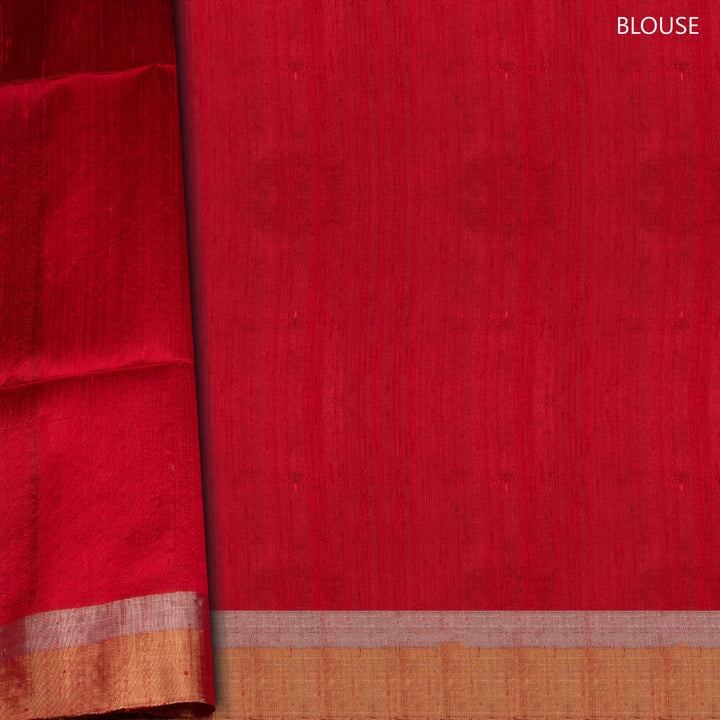 Blouse of Handwoven Orange Dupion soft silk Saree